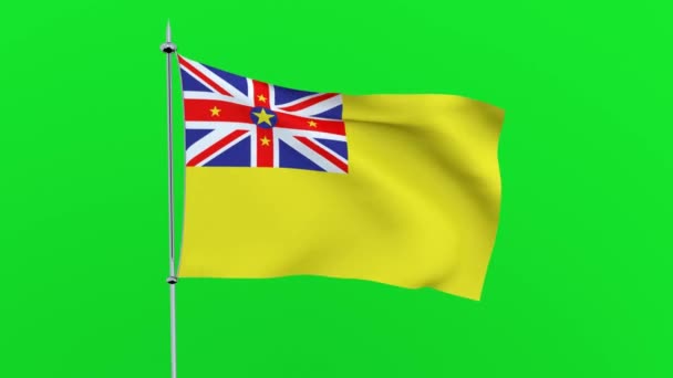 Bandiera Del Paese Niue Sventola Sfondo Verde Rendering — Video Stock