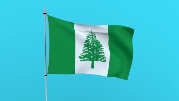 这个国家的诺福克岛国旗在蓝色的背景上飘扬 — 图库视频影像