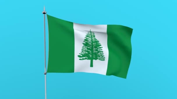 Bandeira País Norfolk Island Flutters Fundo Azul Renderização — Vídeo de Stock