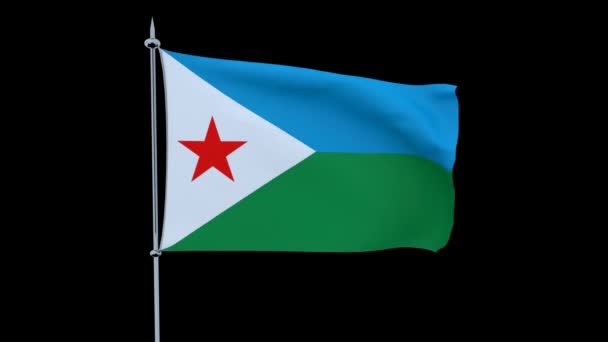Vlag Van Het Land Djibouti Fladdert Zwarte Achtergrond Rendering — Stockvideo