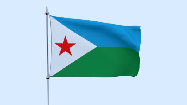 Vlag Van Het Land Djibouti Fladdert Tegen Blauwe Hemel Rendering — Stockvideo