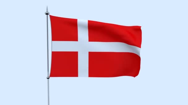 Flag Country Denmark Flutters Blue Sky Rendering — Stock Video