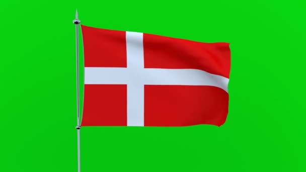 Země Dánská Vlajka Vlaje Zeleném Pozadí Vykreslování — Stock video