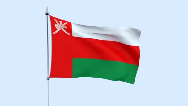 Vlag Van Het Land Oman Fladdert Tegen Blauwe Hemel Rendering — Stockvideo