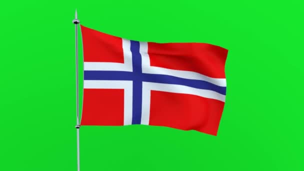 Flag Country Norway Flutters Green Background Rendering — Stock Video