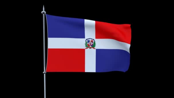 Flag Country Dominican Flutters Black Background Rendering — Stock Video