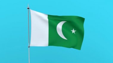 Ülke Pakistan bayrağı mavi arka plan üzerinde çırpınır. 3D render