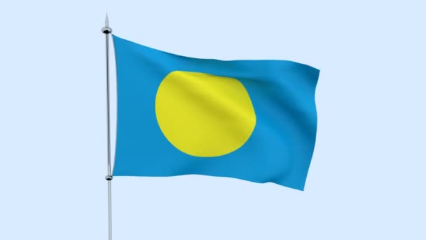 Vlag Van Het Land Palau Fladdert Tegen Blauwe Hemel Rendering — Stockvideo
