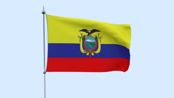 Vlag Van Het Land Ecuador Fladdert Tegen Blauwe Hemel Rendering — Stockvideo