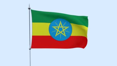 Ülke Etiyopya bayrağı mavi gökyüzüne karşı çırpınır. 3D render