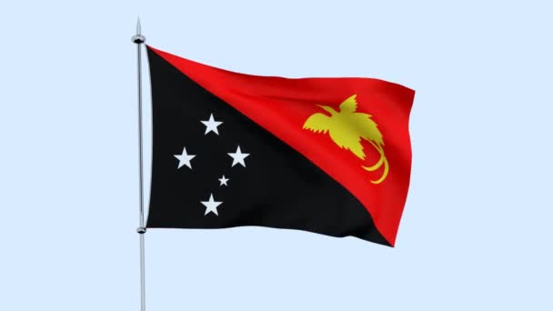 Die Flagge Des Landes Papua Neuguinea Flattert Gegen Den Blauen — Stockvideo