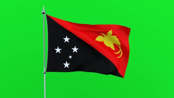 Flag Country Papua New Guinea Flutters Green Background Rendering — Stock Video