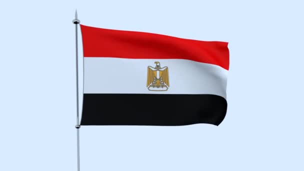 Bendera Negara Mesir Berkibar Kibar Terhadap Langit Biru Perender — Stok Video