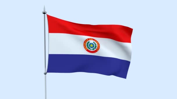 Флаг Страны Парагвай Развевается Над Голубым Небом Рендеринг — стоковое видео