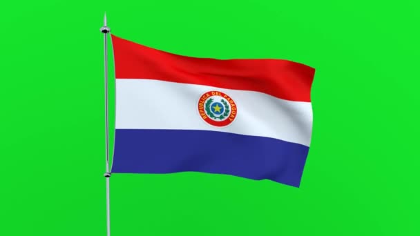 Vlag Van Het Land Paraguay Fladdert Groene Achtergrond Rendering — Stockvideo