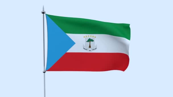 Vlag Van Het Land Equatoriaal Guinea Fladdert Tegen Blauwe Hemel — Stockvideo