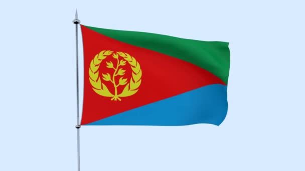 Bendera Negara Eritrea Berkibar Melawan Langit Biru Perender — Stok Video