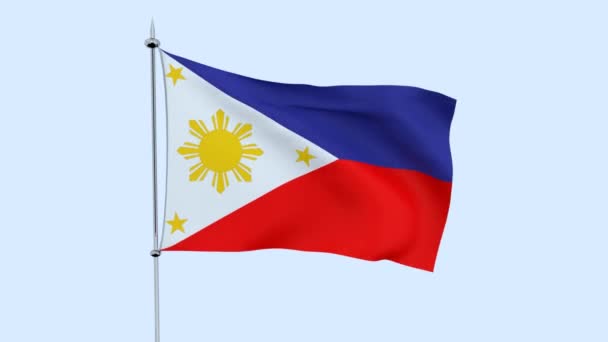 Flag Country Philippines Flutters Blue Sky Rendering — Stock Video