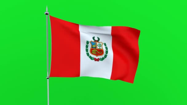 Σημαία Του Περού Χώρα Φτερουγίζει Πράσινο Φόντο Rendering — Αρχείο Βίντεο