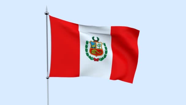 Vlag Van Het Land Peru Fladdert Tegen Blauwe Hemel Rendering — Stockvideo