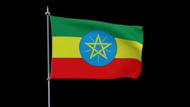 Vlag Van Het Land Ethiopië Fladdert Zwarte Achtergrond Rendering — Stockvideo