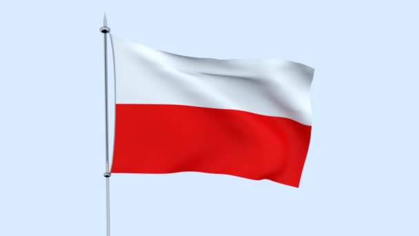 Vlag Van Het Land Polen Fladdert Tegen Blauwe Hemel Rendering — Stockvideo