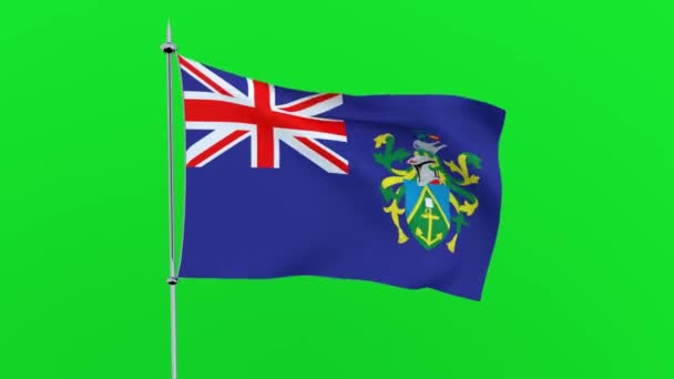Σημαία Των Νήσων Πίτκαιρν Χώρα Φτερουγίζει Πράσινο Φόντο Rendering — Αρχείο Βίντεο