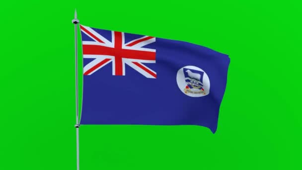 Die Flagge Der Falklandinseln Flattert Auf Grünem Hintergrund Darstellung — Stockvideo