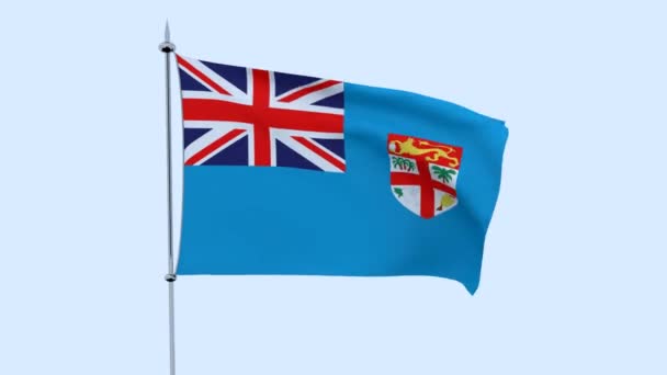 Vlag Van Het Land Fiji Fladdert Tegen Blauwe Hemel Rendering — Stockvideo