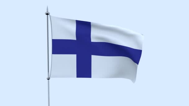 Ülke Bayrağı Finlandiya Mavi Gökyüzüne Karşı Çırpınıyor Işleme — Stok video