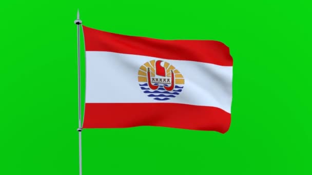 Флаг Страны Французская Полинезия Развевается Зеленом Фоне Рендеринг — стоковое видео