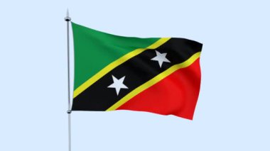 Ülke Saint Kitts ve Nevis bayrağı mavi gökyüzüne karşı çırpınır. 3D render