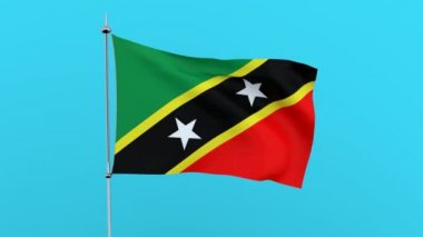 Ülke Saint Kitts ve Nevis bayrağı mavi arka plan üzerinde çırpınır. 3D render