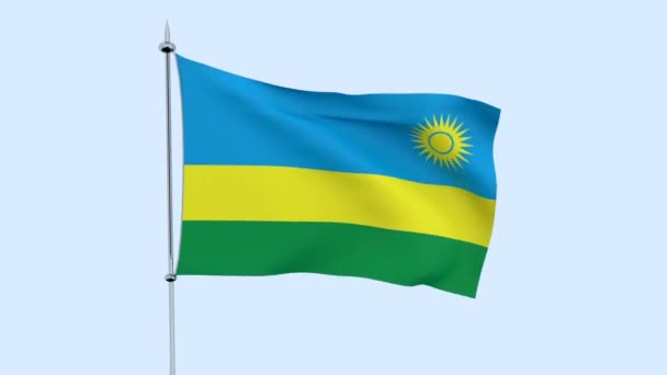 Flag Country Rwanda Flutters Blue Sky Rendering — Stock Video