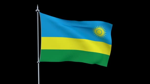 国家卢旺达的旗子在黑色背景飘动 — 图库视频影像