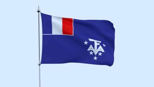 Flag Country French Southern Antarctic Lands Flutters Blue Sky Rendering — Stock Video