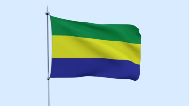 Flag Country Gabon Flutters Blue Sky Rendering — Stock Video