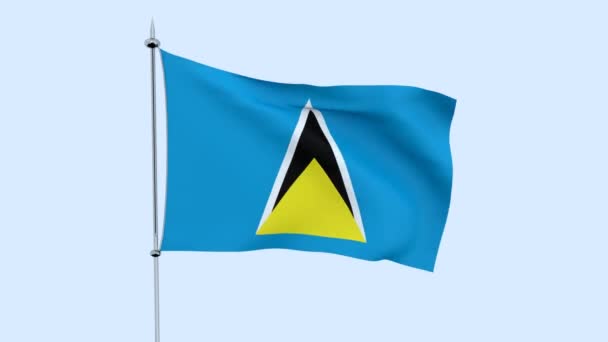 Vlag Van Het Land Saint Lucia Fladdert Tegen Blauwe Hemel — Stockvideo