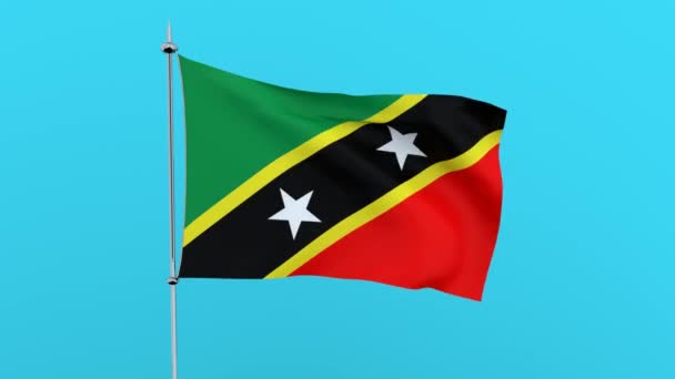 Flag Country Saint Kitts Nevis Flutters Blue Background Rendering — Stock Video