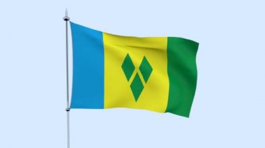 Ülke Saint Vincent ve Grenadinler bayrağı mavi gökyüzüne karşı çırpınır. 3D render