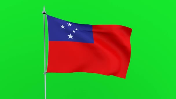 萨摩亚国家的旗子在绿色背景飘动 — 图库视频影像