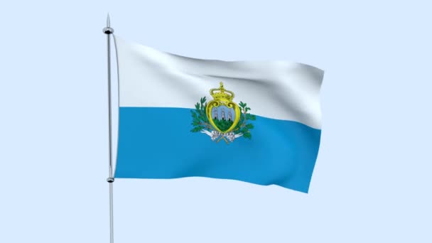 Bandera Del País San Marino Ondea Contra Cielo Azul Renderizado — Vídeo de stock