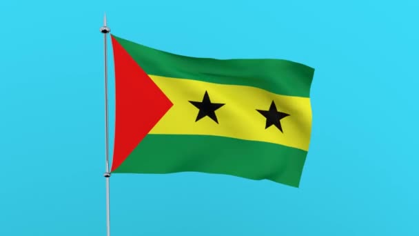 Flagga Landet Sao Tome Och Principe Fladtrar Blå Bakgrund Rendering — Stockvideo