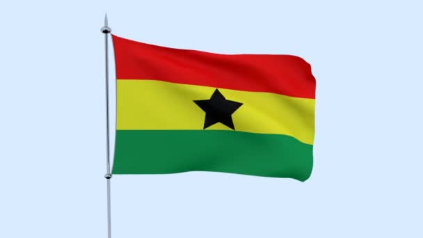 Флаг Страны Гана Трепещет Над Голубым Небом Рендеринг — стоковое видео