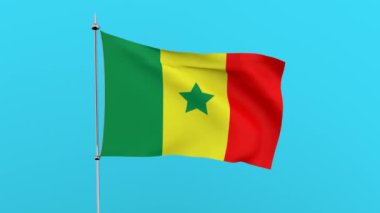 Ülke bayrağı Senegal mavi arka planda çırpınıyor. 3B işleme