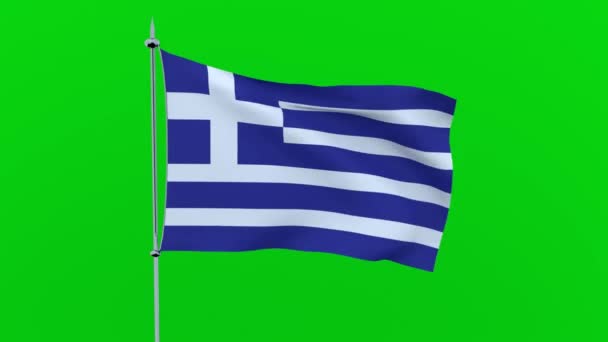 Flag Country Greece Flutters Green Background Rendering — Stock Video