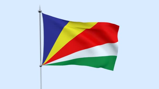 Vlag Van Seychellen Land Fladdert Blauwe Achtergrond Rendering — Stockvideo