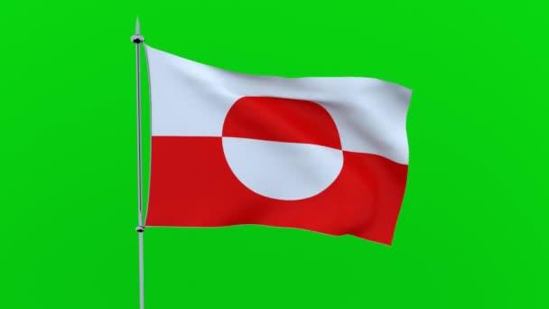 Σημαία Της Γροιλανδίας Χώρα Φτερουγίζει Πράσινο Φόντο Rendering — Αρχείο Βίντεο