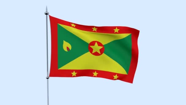 Flagga För Den Land Grenada Fladdrar Mot Den Blå Himlen — Stockvideo