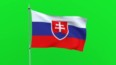 Ülke bayrağı Slovakya yeşil arka planda çırpınıyor. 3B işleme